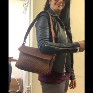 YSL vintage Crossbody bag nice rust color leather shoulder bag YSL on strap